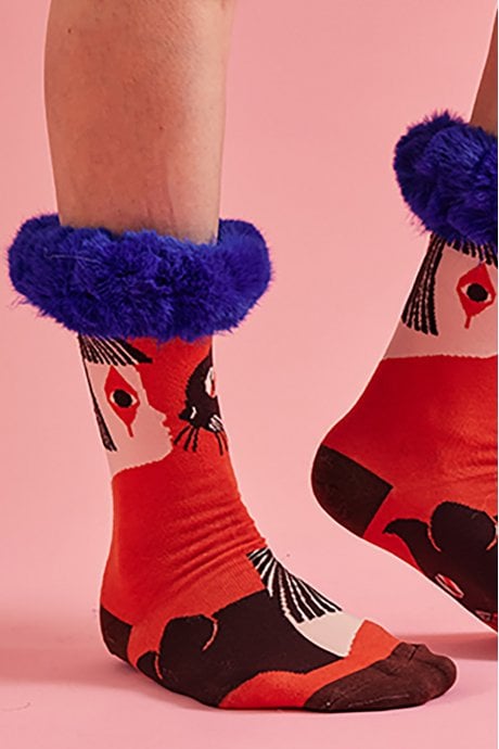 JAYLEY Silk Blend Faux Fur Trim Socks