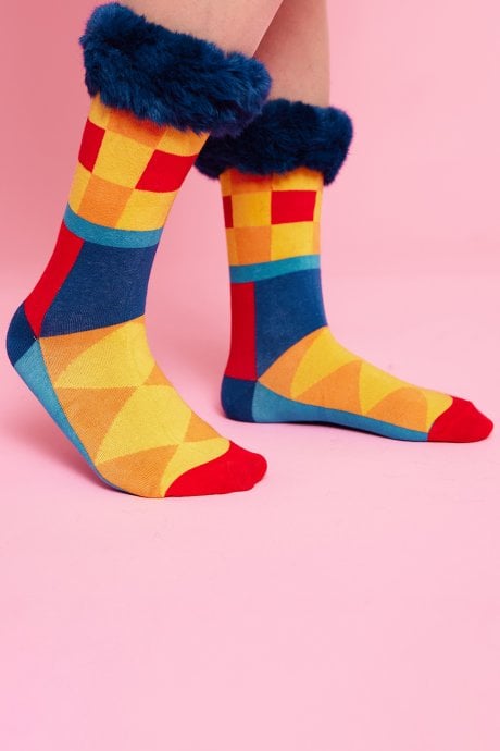 JAYLEY Silk Blend Faux Fur Trim Socks