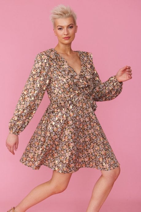 JAYLEY Silk Blend Floral Knee Length Dress