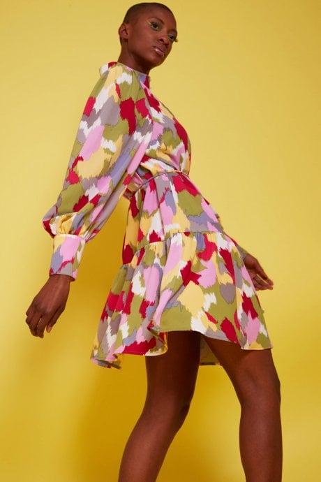 JAYLEY Silk Blend Floral Midi Dress