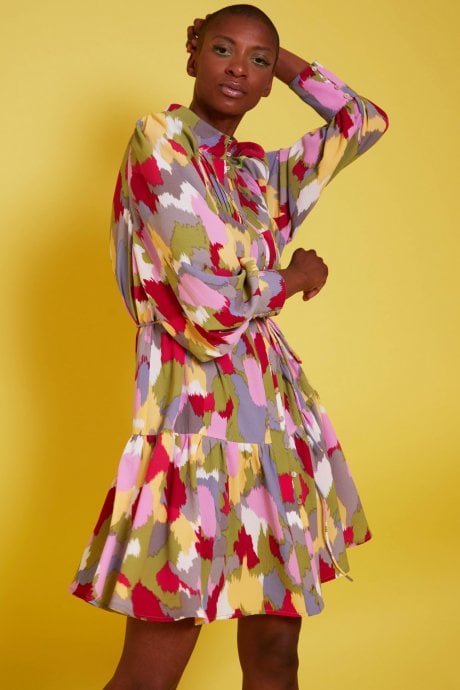 JAYLEY Silk Blend Floral Midi Dress