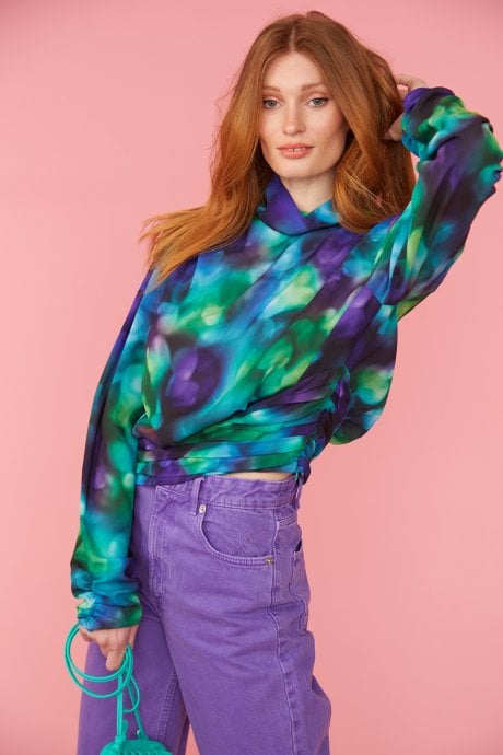 JAYLEY Silk Blend Gathered Waist Blouse