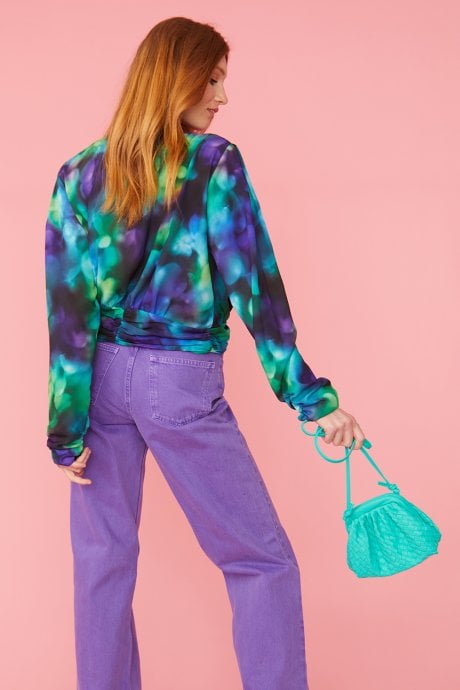 JAYLEY Silk Blend Gathered Waist Blouse