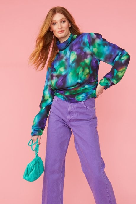 JAYLEY Silk Blend Gathered Waist Blouse