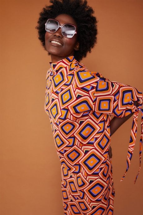 JAYLEY Silk Blend Geometric Midi Dress