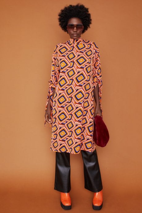 JAYLEY Silk Blend Geometric Midi Dress