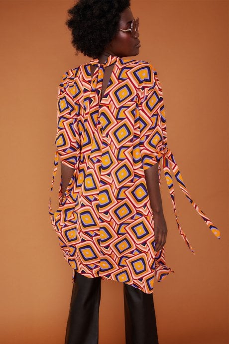 JAYLEY Silk Blend Geometric Midi Dress