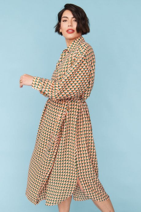 JAYLEY Silk Blend Geometric Print Wrap Dress