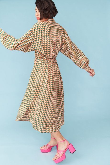 JAYLEY Silk Blend Geometric Print Wrap Dress