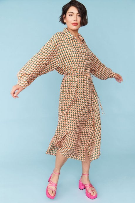 JAYLEY Silk Blend Geometric Print Wrap Dress
