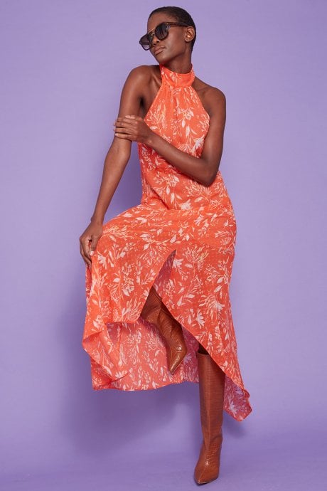 JAYLEY Silk Blend Halter Neck Floral Dress