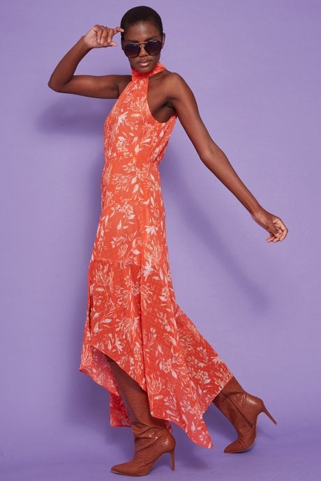 JAYLEY Silk Blend Halter Neck Floral Dress