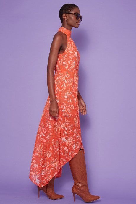 JAYLEY Silk Blend Halter Neck Floral Dress