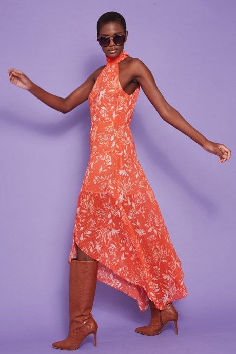 JAYLEY Silk Blend Halter Neck Floral Dress