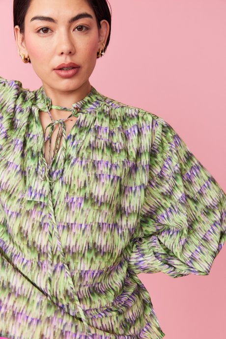 JAYLEY Silk Blend Lace Up Neckline Shirt