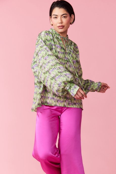 JAYLEY Silk Blend Lace Up Neckline Shirt