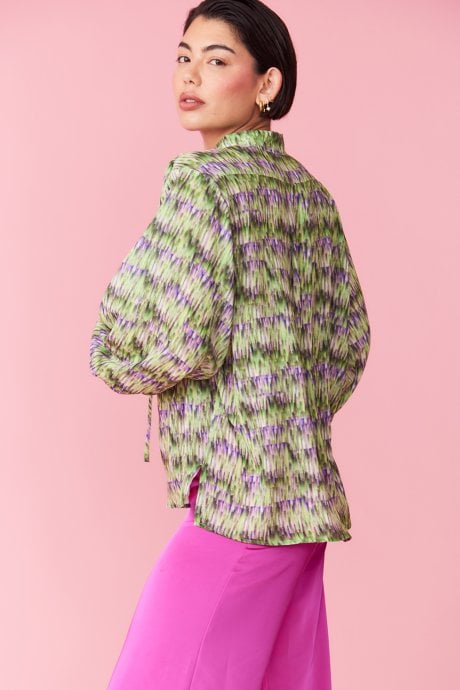 JAYLEY Silk Blend Lace Up Neckline Shirt