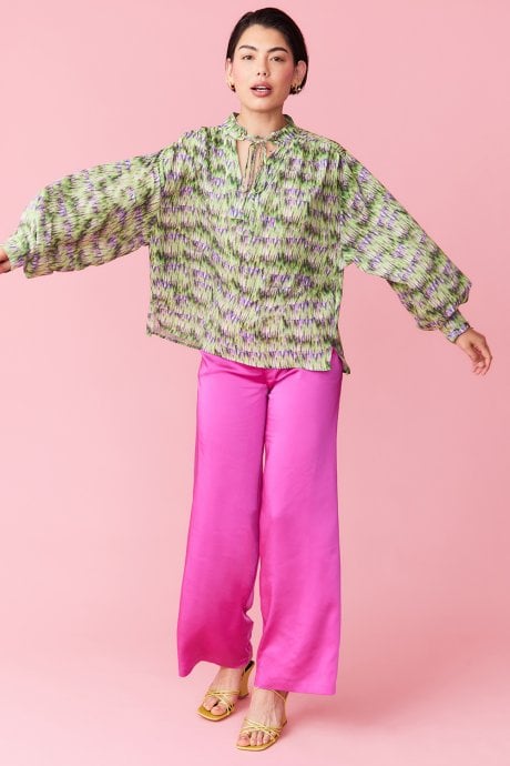 JAYLEY Silk Blend Lace Up Neckline Shirt