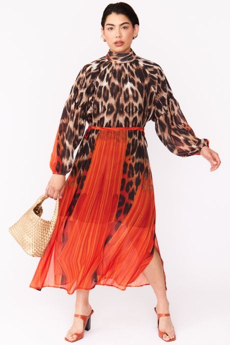 JAYLEY Silk Blend Leopard Maxi Dress In Red