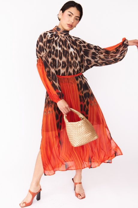 JAYLEY Silk Blend Leopard Maxi Dress In Red