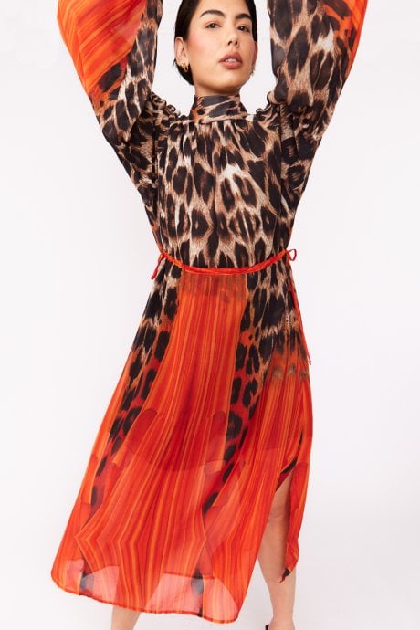 JAYLEY Silk Blend Leopard Maxi Dress In Red