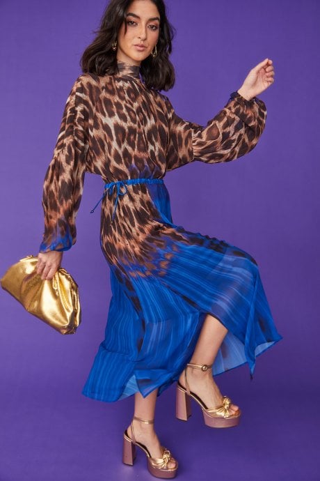 JAYLEY Silk Blend Leopard Maxi Dress