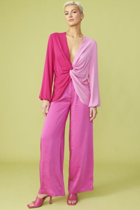 JAYLEY Silk Blend Pink Two Tone Blouse