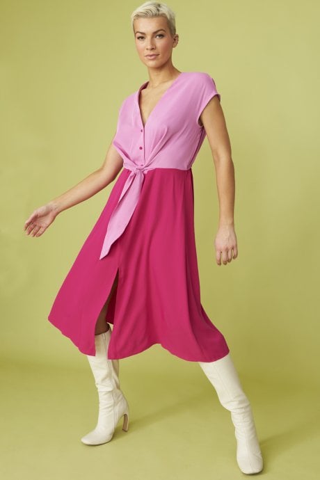 JAYLEY Silk Blend Pink Two Tone Dress