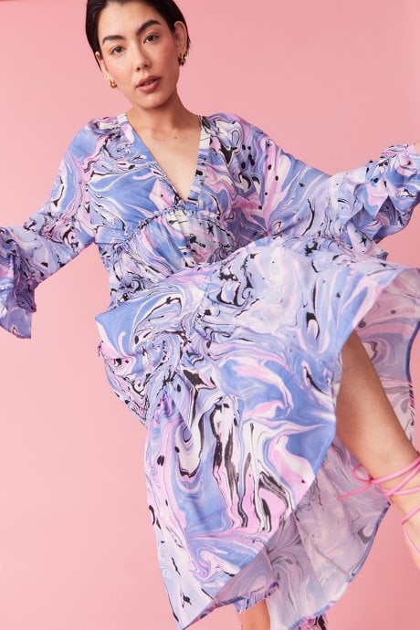 JAYLEY Silk Blend Purple Abstract Dress