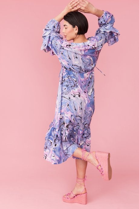 JAYLEY Silk Blend Purple Abstract Dress