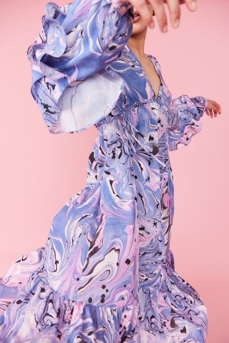 JAYLEY Silk Blend Purple Abstract Dress