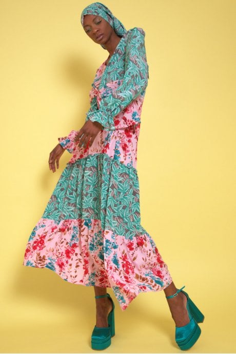 JAYLEY Silk Blend Two Tone Floral Top