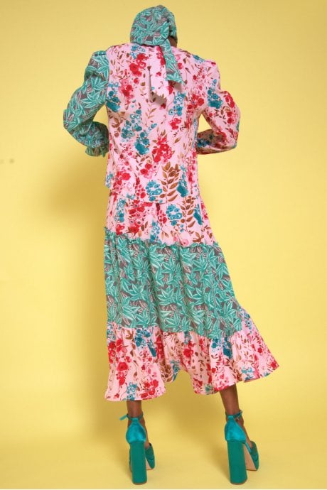 JAYLEY Silk Blend Two Tone Floral Top