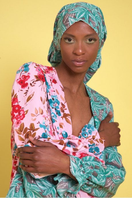 JAYLEY Silk Blend Two Tone Floral Top