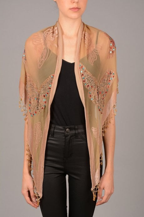 JAYLEY Silk Chiffon and Vintage Inspired Lace Shawl