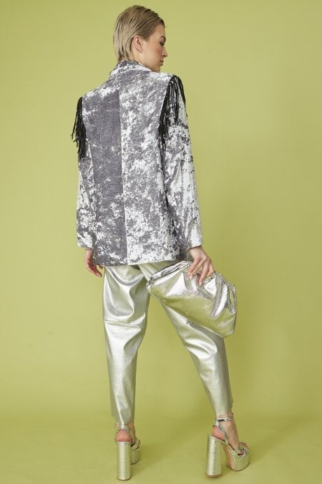 JAYLEY Silver Crushed Velvet Blazer Jacket