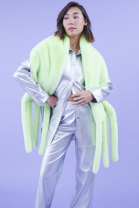 JAYLEY Silver Eco Leather Metallic Trousers