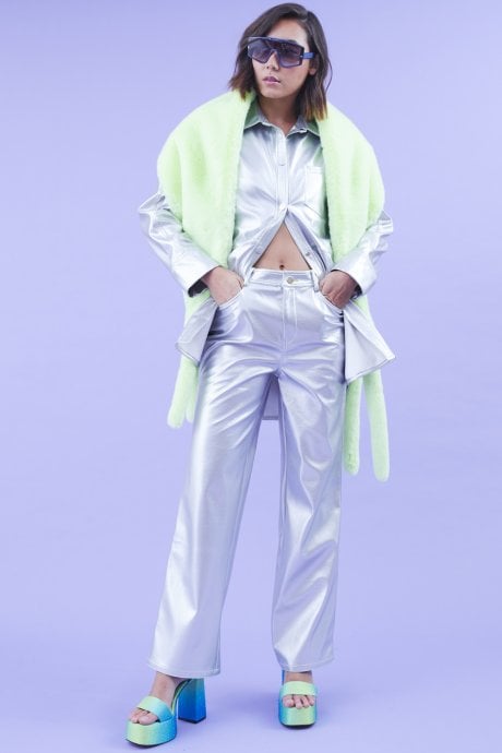 JAYLEY Silver Eco Leather Metallic Trousers