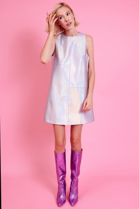JAYLEY Silver Metallic Tunic Mini Dress