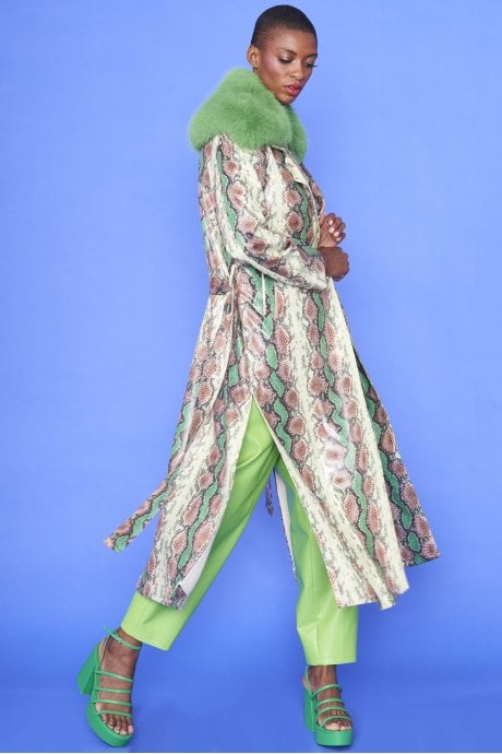 JAYLEY Snake Print BeltedTrent Coat