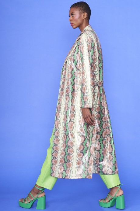 JAYLEY Snake Print BeltedTrent Coat