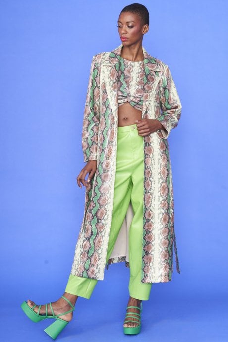 JAYLEY Snake Print BeltedTrent Coat