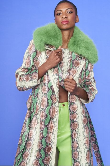 JAYLEY Snake Print BeltedTrent Coat