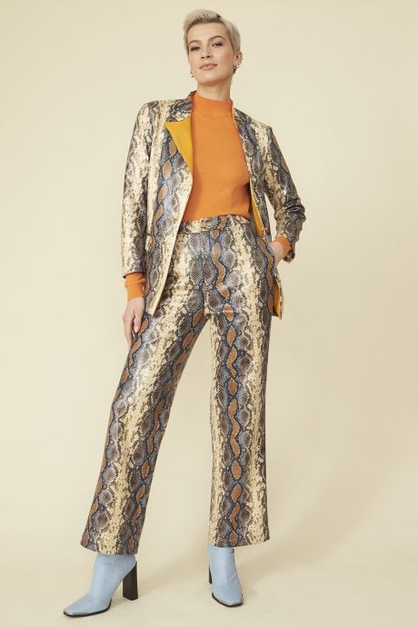 JAYLEY Snake Print Snake Print Leather Effect Blazer