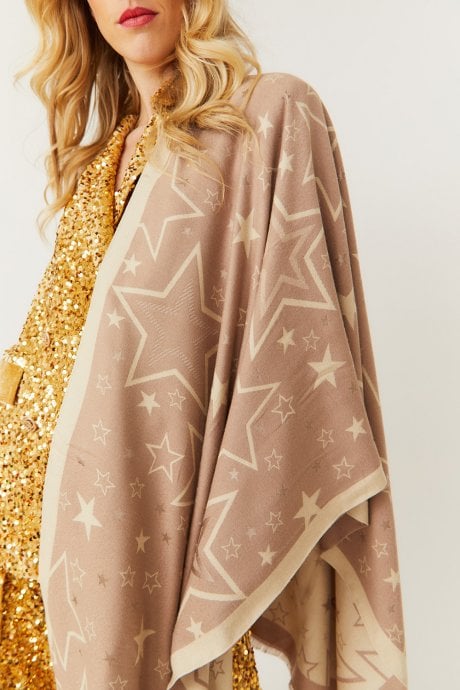 JAYLEY Star Design Cashmere Blend Scarf In Mocha