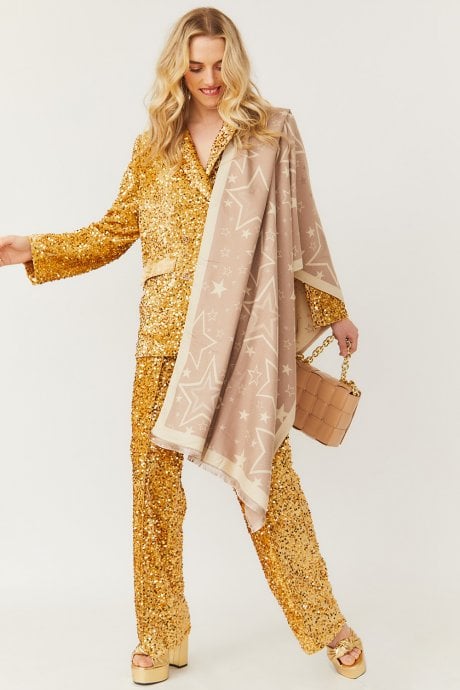 JAYLEY Star Design Cashmere Blend Scarf in Mocha