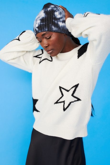 JAYLEY Star Design Cashmere Jumper in White