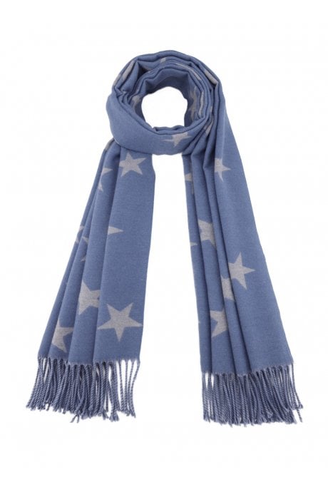 JAYLEY Star Tassel Reversible Cashmere Blend Scarf in Blue