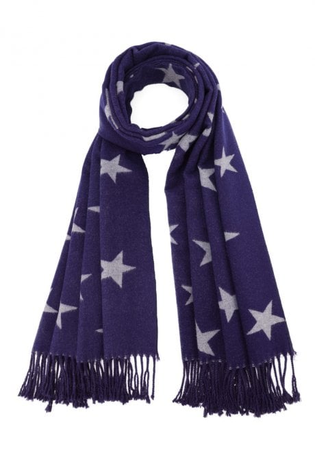 JAYLEY Star Tassel Reversible Cashmere Blend Scarf in Blue