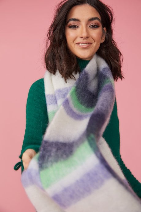 JAYLEY Striped Blue and Green Cashmere Blend Scarf